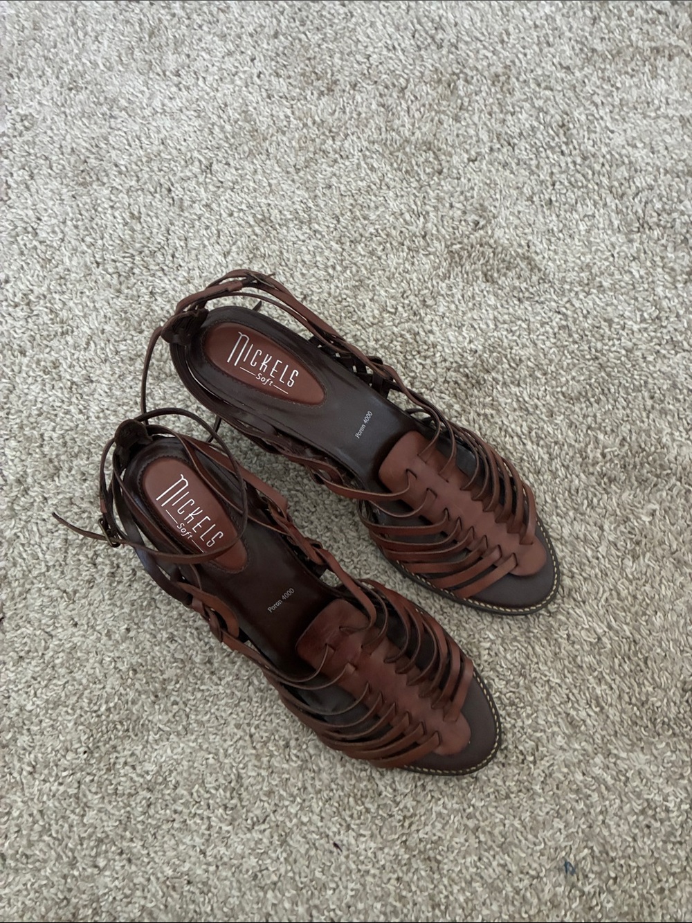 Nickels Brown Leather High-Heel Strappy Sandals